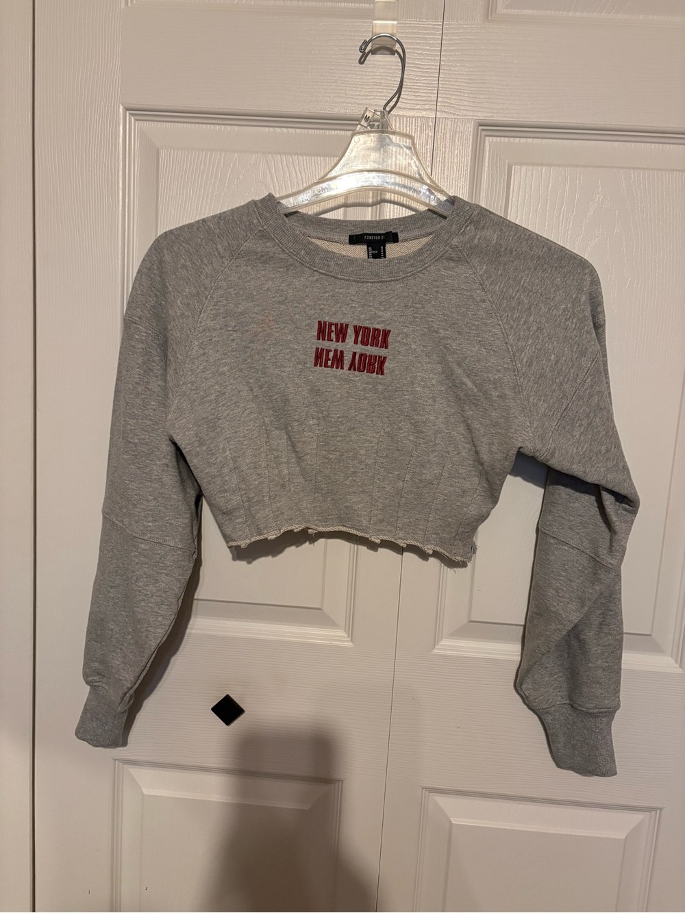 Forever 21 Cropped Gray Sweatshirt with Red 'New York' Graphic